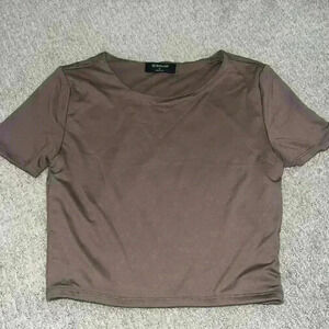 THE WORKSHOP stretchy Maude brown crop top